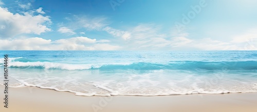 A sandy beach serves as a serene and picturesque backdrop with plenty of copy space for images