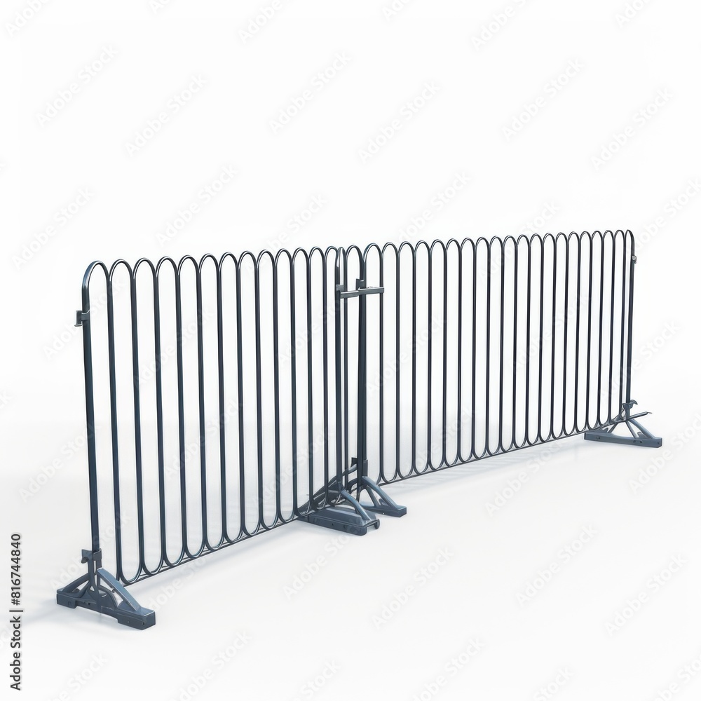 Black fence featuring two metal bars on a white background Black fence featuring two metal bars on a white background