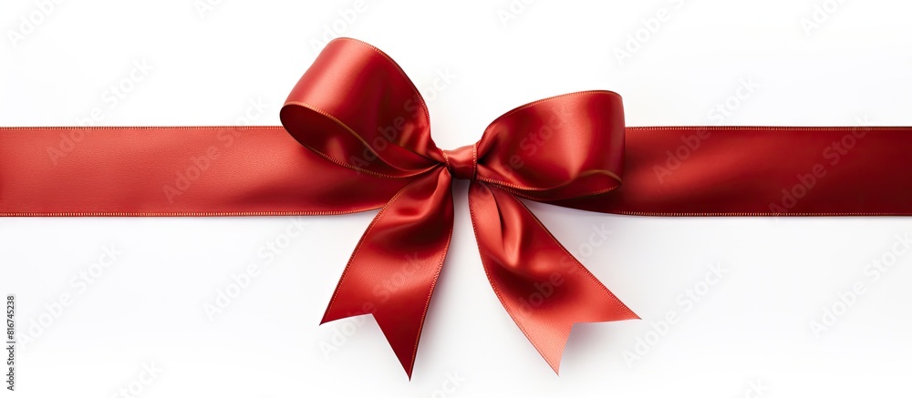 A red satin gift bow with a single ribbon isolated on a white background creating a copy space image A red satin gift bow with a single ribbon isolated on a white background creating a copy space image