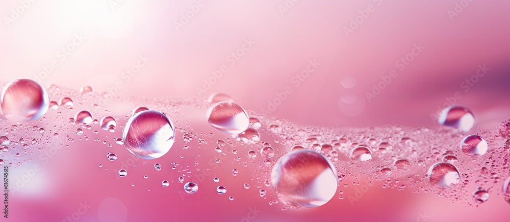 Trendy abstract summer nature background with a blurred close up view of a pink transparent water surface The texture includes splashes and bubbles making it suitable as a product advertising copy sp Trendy abstract summer nature background with a blurred close up view of a pink transparent water surface The texture includes splashes and bubbles making it suitable as a product advertising copy sp
