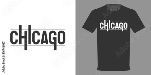 Vector illustration of a CHICAGO t-shirt in a minimalist style. Typographic print varsity college clothing