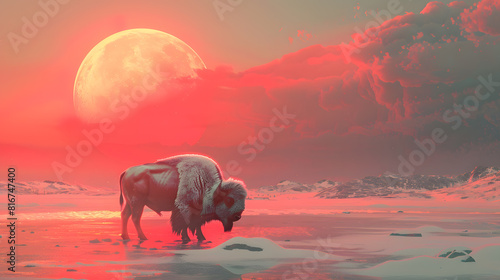 bison in the sunset