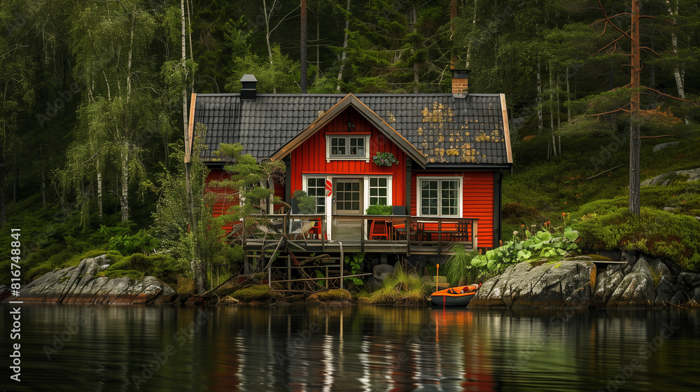 Obraz premium Red House by Lake