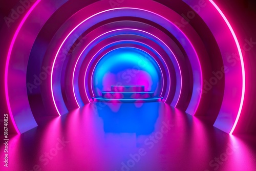 A tunnel glowing with vibrant neon lights  creating a surreal and captivating atmosphere.