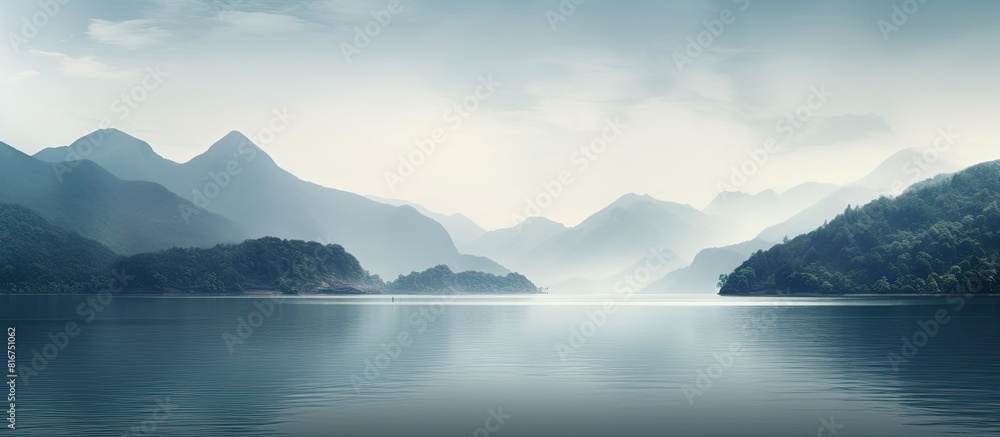 Mountainous landscape with a serene body of water offering a tranquil ambiance and a picturesque copy space image Mountainous landscape with a serene body of water offering a tranquil ambiance and a picturesque copy space image