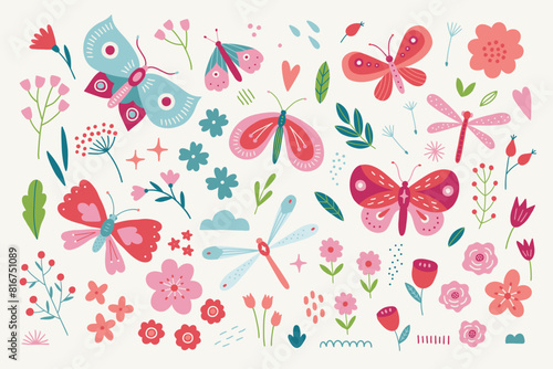 Summer collection - butterflies, flowers, dragonfly, leaves, hearts, roses, tulips, briar