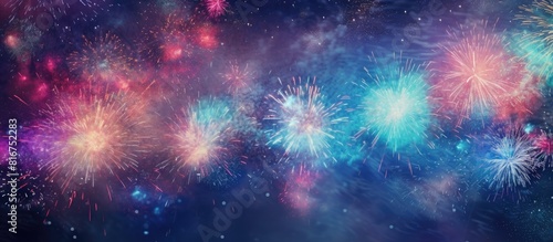 An abstract holiday background featuring fireworks at New Year s with ample copy space available