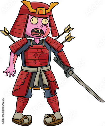 Zombie Samurai Cartoon Colored Clipart 