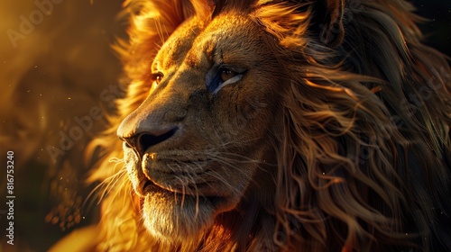 A striking close-up portrait of a majestic lion s face