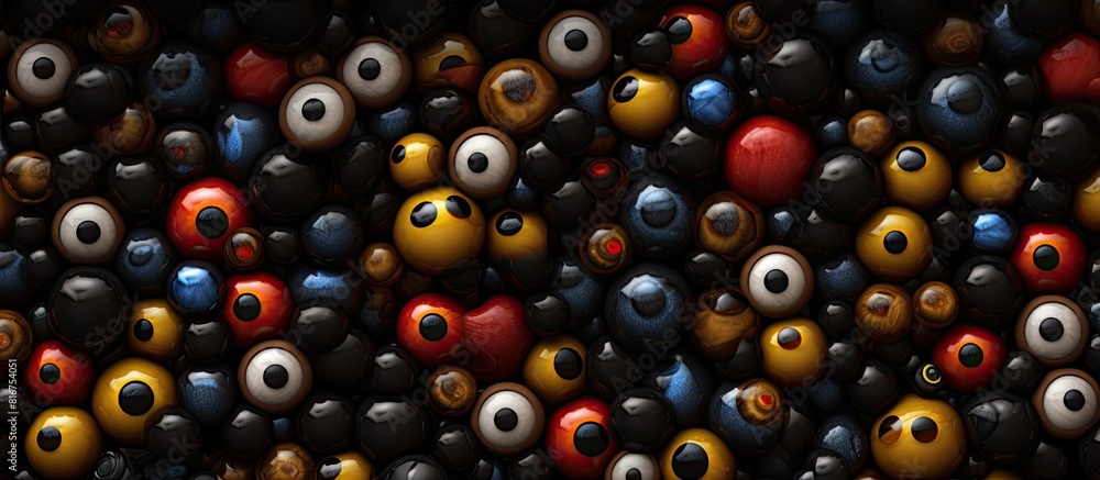 A black background filled with heaps of toy eyes creating a captivating copy space image A black background filled with heaps of toy eyes creating a captivating copy space image