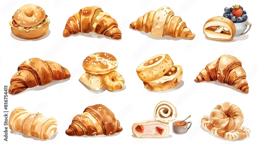 Assortment of Freshly Baked Pastries and Croissants on Cafe Table Assortment of Freshly Baked Pastries and Croissants on Cafe Table