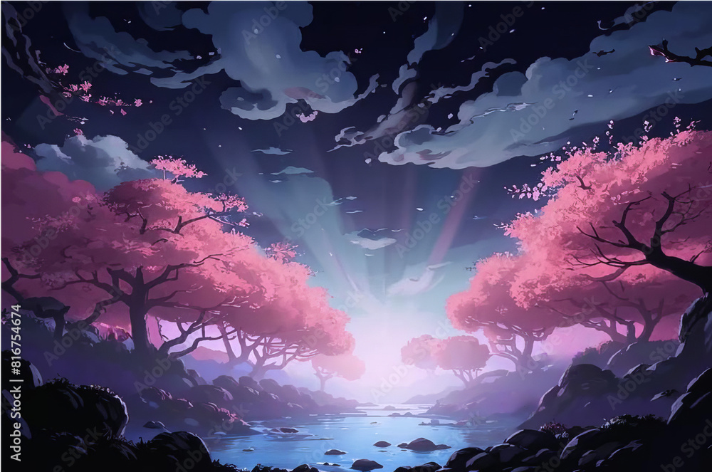 Fototapeta premium Japanese-style oil painting with sakura. ai