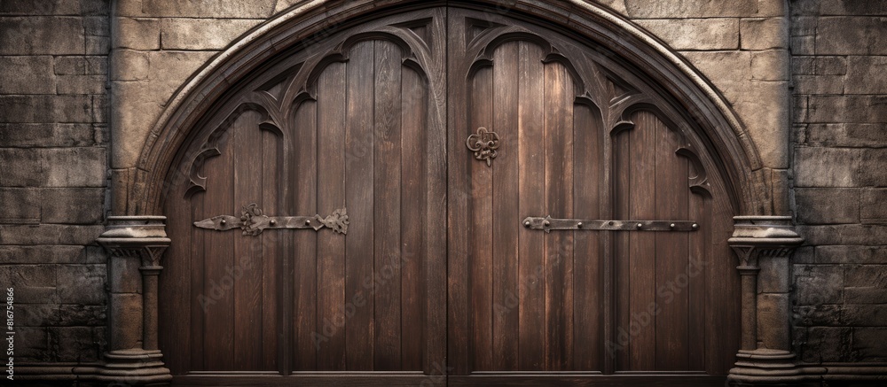 Naklejka premium Wooden ancient door of a church background copy space
