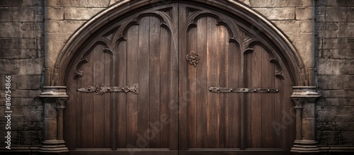 Wooden ancient door of a church background copy space