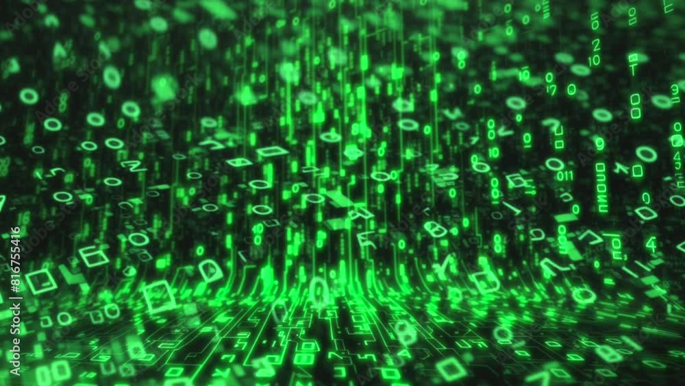 Green background matrix with wavy numbers moving against black background Green background matrix with wavy numbers moving against black background