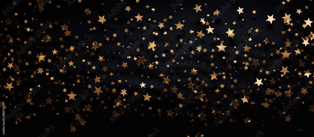 Golden stars on black background Top view. copy space available Golden stars on black background Top view. copy space available