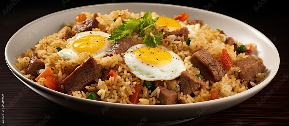 Egg and roasted pork fried rice. copy space available Egg and roasted pork fried rice. copy space available