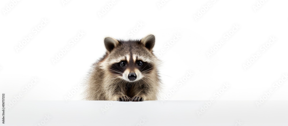 Obraz premium A young raccoon positioned against a blank white backdrop leaving ample empty space in the image