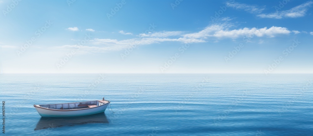 Blurred photo of Row boat in summer crystal clear blue sea under bright sky landscape background. copy space available
