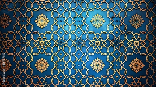Royal Blue Background with Gold Floral Ornament