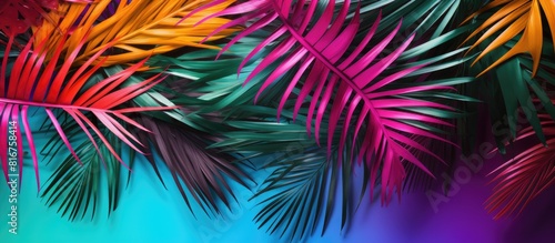 Tropical background Palm leaves Bright sunny colors Copy space