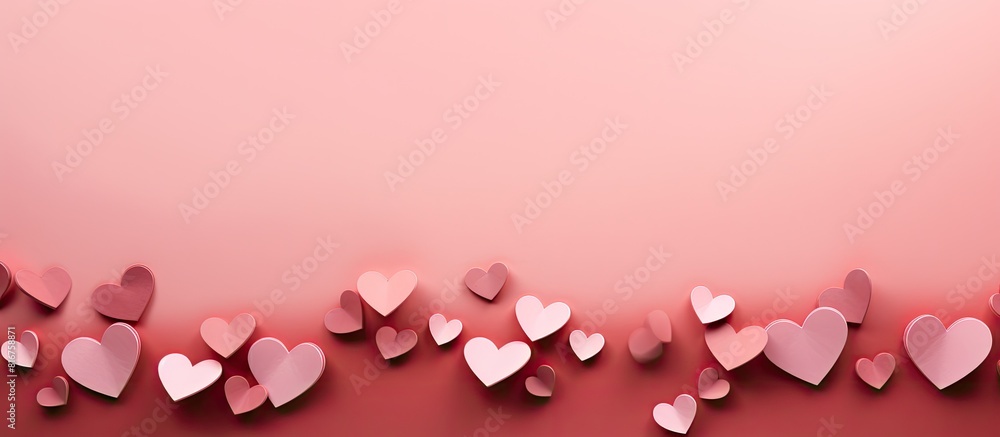Red paper hearts on a pink background Copy space background Red paper hearts on a pink background Copy space background