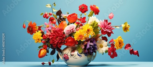 full blooming flowers in the vase. copy space available