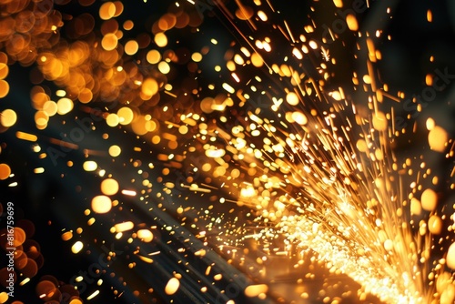 A close up of a person with sparks in the air. Suitable for industrial, creative, or technology concepts photo