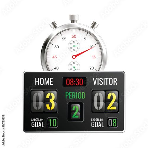 Stadium electronic sports scoreboard with soccer time and football match result display