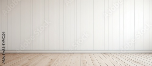 empty room with white wall and wood floor background. copy space available