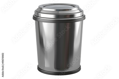 A dustbin with a sleek, modern design, featuring a combination of metal and glass, isolated on transparent background, png file