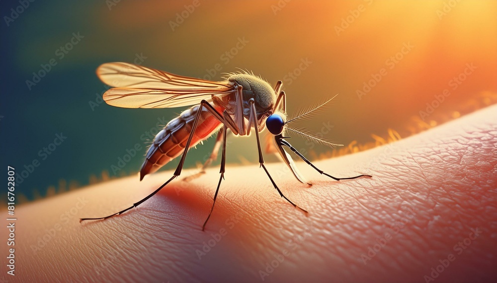Close up of a mosquito biting the skin Close up of a mosquito biting the skin