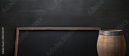 There is an empty black barrel shaped black board with copy space available photo