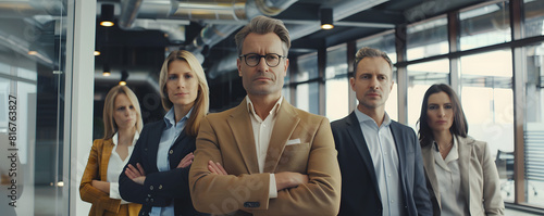 Confident business team standing in modern office photo
