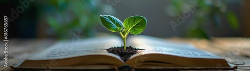 Sprout growing from an open book, symbolizing knowledge and growth, ecofriendly education concept