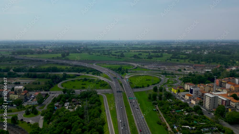 Cars driving on the freeway outside the city top view. Cars driving on the freeway outside the city top view.