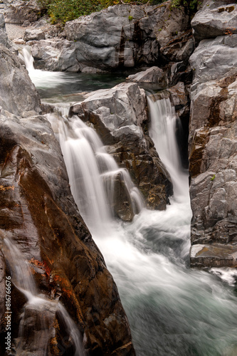 Long exposure image with rocks on Gordon River, Port Renfrew, BC Canada