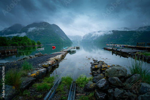 After Rain Serenity: Atmospheric Fjord View in Norwegian Summer Landscape photo