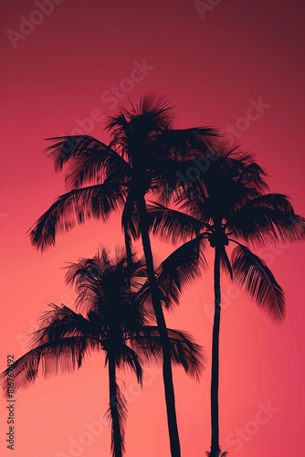 palm trees silhouettes against a burgundy red sky