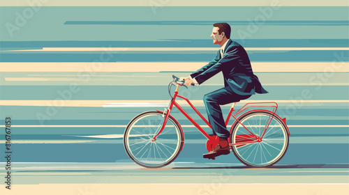 Businessman riding on a red retro bicycle Vector style
