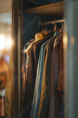A rack of clothes hanging in a room. Suitable for fashion or interior design concepts