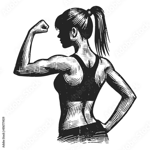 fit woman flexing an arm muscle sketch
