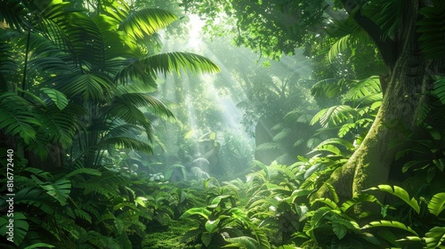 lush tropical rainforest  with dense canopy covering the landscape