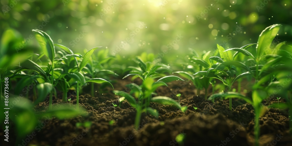 Sowing seedlings in a verdant field, close up, agriculture theme, vibrant, Composite, rural farm landscape Sowing seedlings in a verdant field, close up, agriculture theme, vibrant, Composite, rural farm landscape