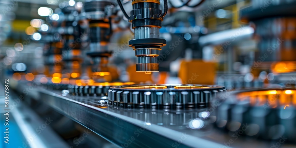 Set a limit on waste production in a factory, close up, industrial efficiency theme, futuristic, Fusion, manufacturing plant Set a limit on waste production in a factory, close up, industrial efficiency theme, futuristic, Fusion, manufacturing plant