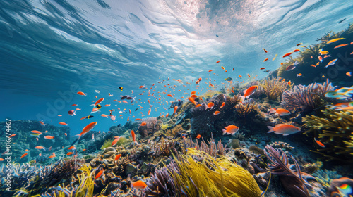 Explore the untamed wilderness of the ocean depths in our vast undersea collection, where pristine coral reefs, teeming seagrass meadows, and towering underwater cliffs await discovery.