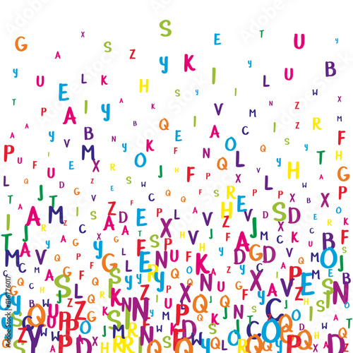 Scattered letters of latin alphabet. Colorful
