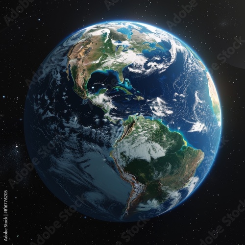 A blue and green planet with the continents of North America and South America