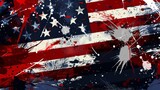 Abstract Grunge American Flag Artwork with Splatters and Stars
