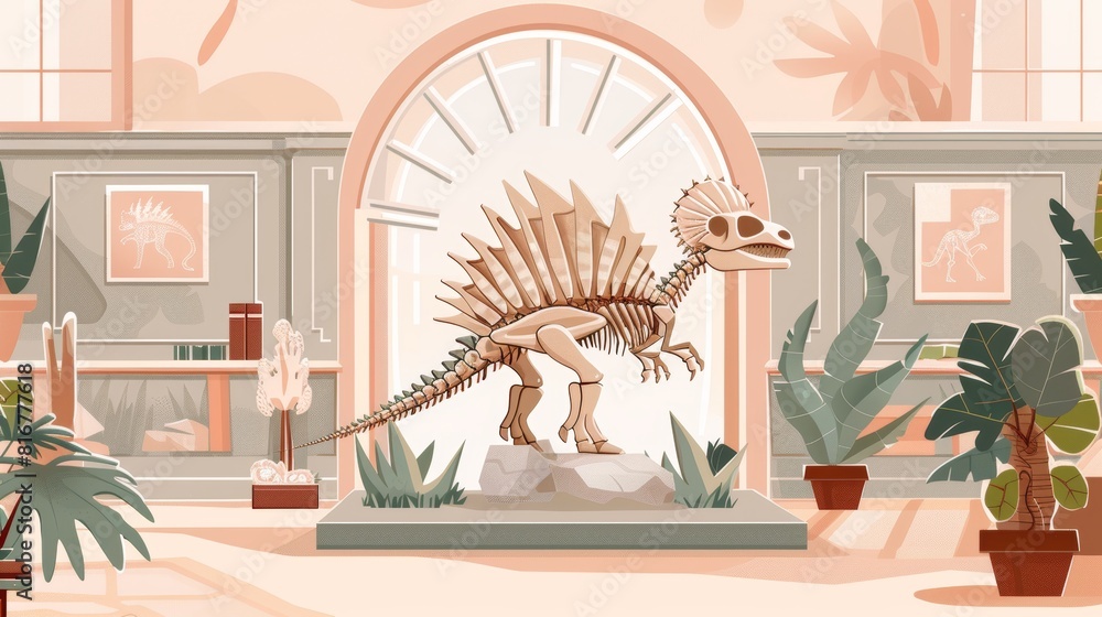 Exhibit featuring stegosaurus dinosaur fossils and pterodactyl ...